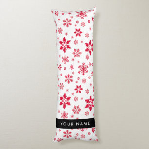 Cojín Copos de nieve rojos, tu nombre, personaliza
