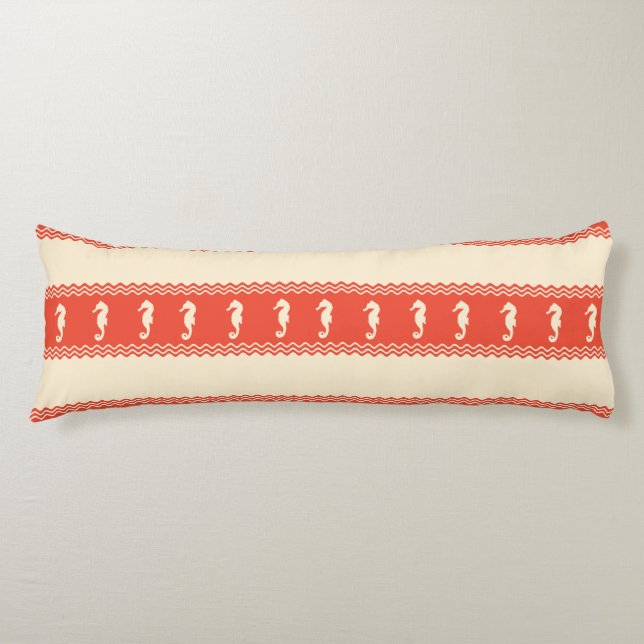 Cojín Coral Coastal Seahorses Stripes (Anverso)