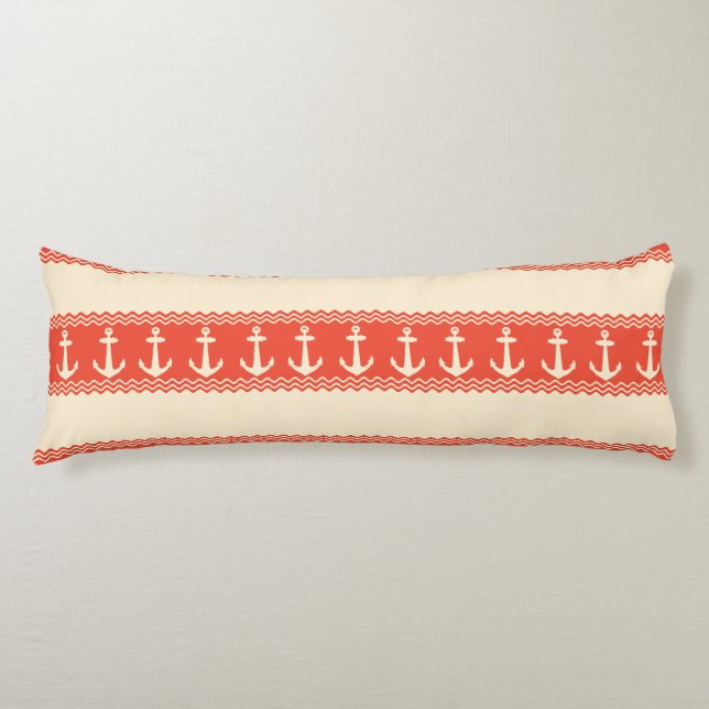 Cojín Coral Nautical Anchor Coastal Stripes (Anverso)