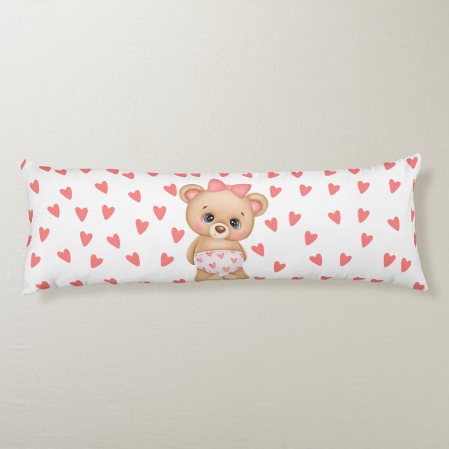 Cojín Corazón rosado Imprimir Teddy Bear Cuerpo Pillow (Reverso)