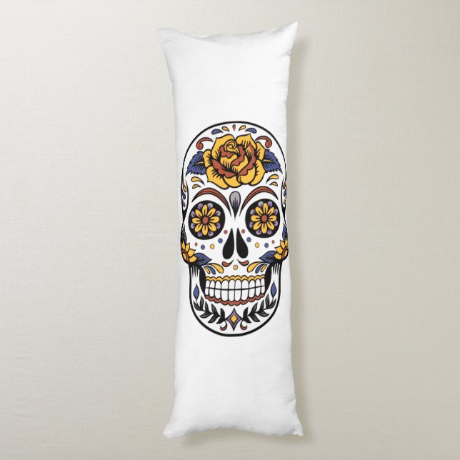 Cojín Cráneo de azúcar rosa amarillo (Atrás (Vertical))