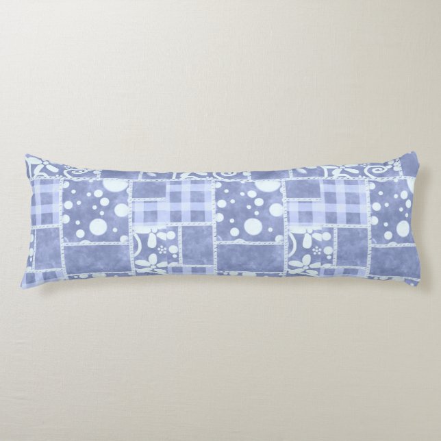 Cojín Crazy Quilt Blue Gingham Floral Personalized  (Anverso)