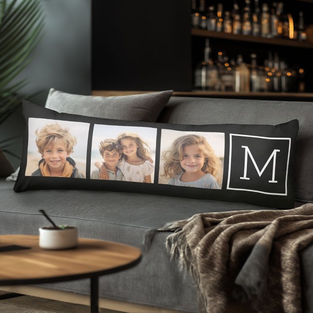 Cojín Crear su propio Collage de fotos con monograma (Body Pillow with Photo Collage)