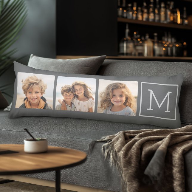 Cojín Crear su propio Collage de fotos con monograma (Body Pillow with Photo Collage)