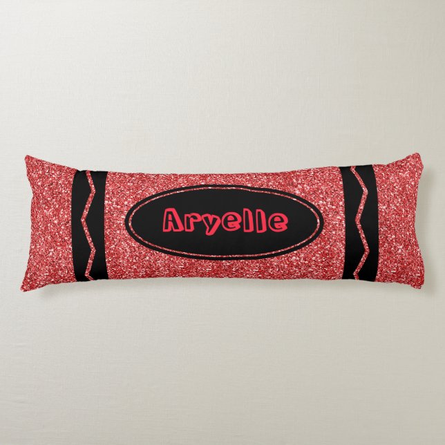 Cojín Crimson Red Purpurina Crayon Nombre personalizado  (Anverso)