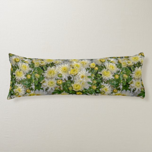 Cojín Crisantemo Floral Amarillo Verde Blanco (Anverso)