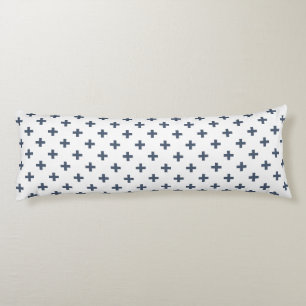 Cojín Cruces de polka azul-gris sobre blanco