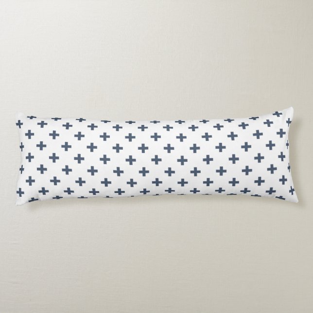 Cojín Cruces de polka azul-gris sobre blanco (Reverso)