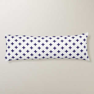 Cojín Cruces de polka azul marino sobre blanco
