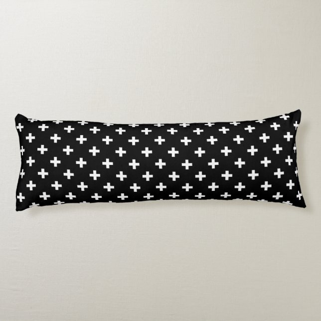 Cojín Cruces de polka blanca sobre negro (Reverso)