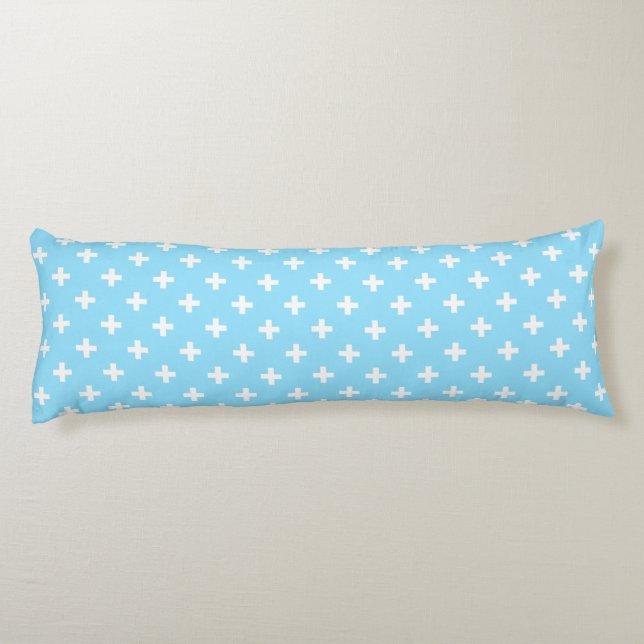 Cojín Cruces de polka blanco sobre azul bebé (Reverso)