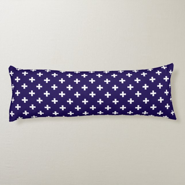Cojín Cruces de polka blanco sobre azul marino (Reverso)