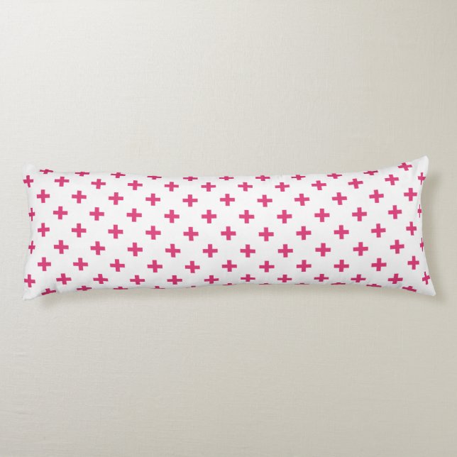 Cojín Cruces de polka de Fuchsia sobre blanco (Reverso)