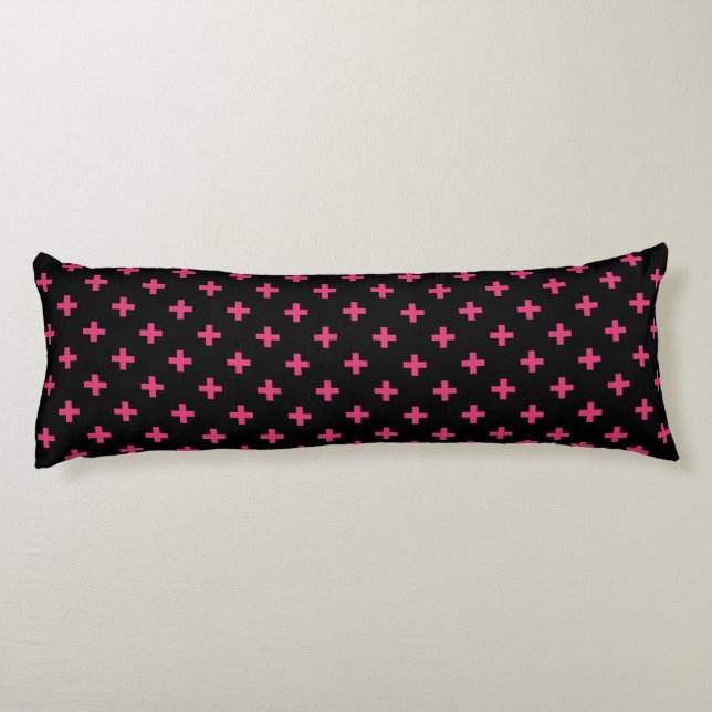Cojín Cruces de polka de Fuchsia sobre negro (Reverso)