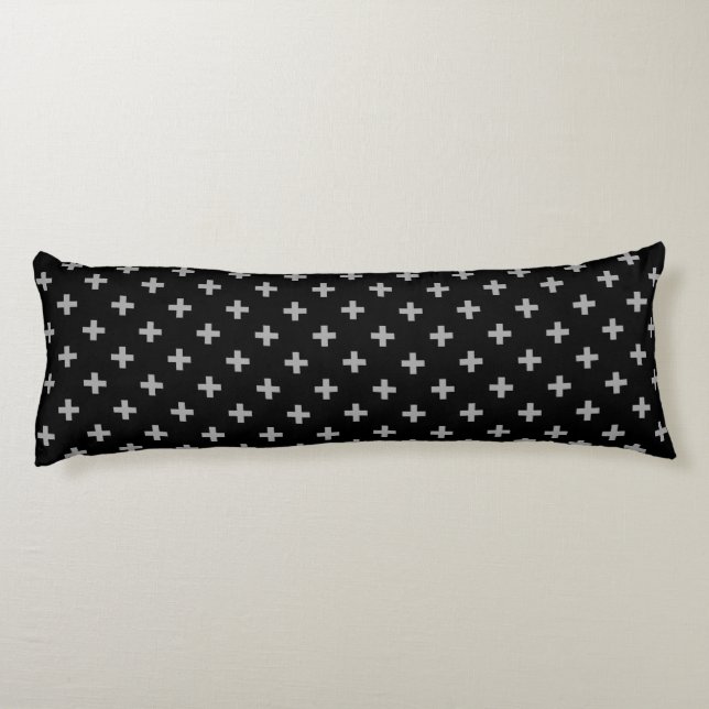 Cojín Cruces de polka gris sobre negro (Reverso)