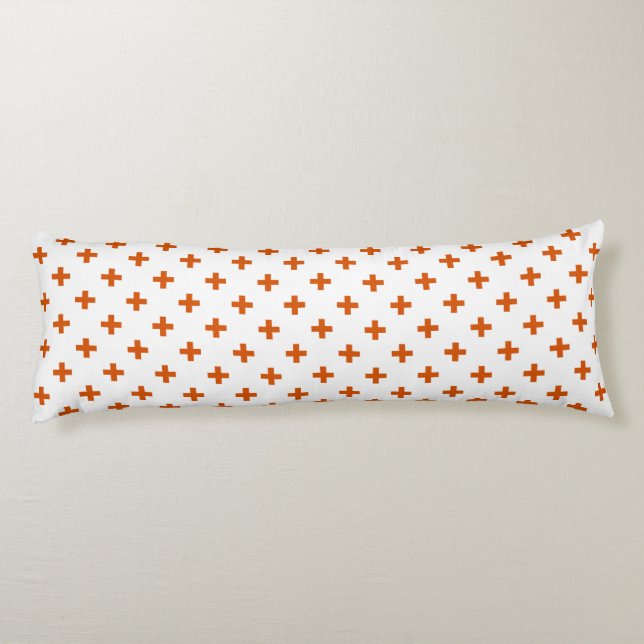 Cojín Cruces de polka naranja sobre blanco (Reverso)