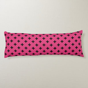 Cojín Cruces de polka negra en fucsia
