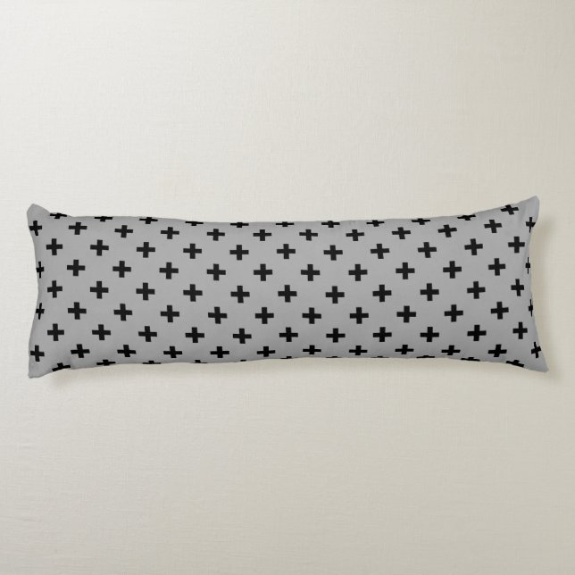 Cojín Cruces de polka negra en gris (Reverso)