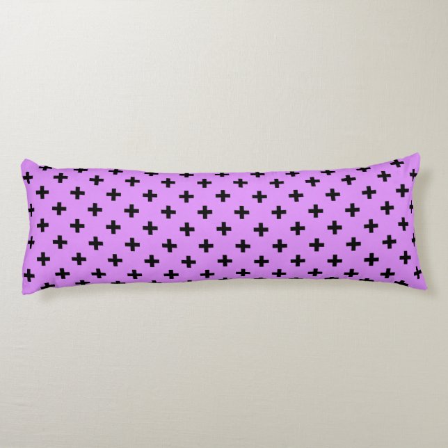 Cojín Cruces de polka negra sobre lila (Reverso)