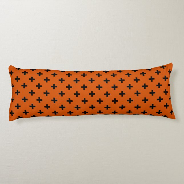 Cojín Cruces de polka negra sobre naranja (Reverso)
