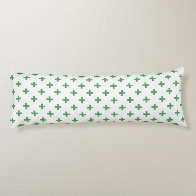 Cojín Cruces de polka verde sobre blanco (Reverso)