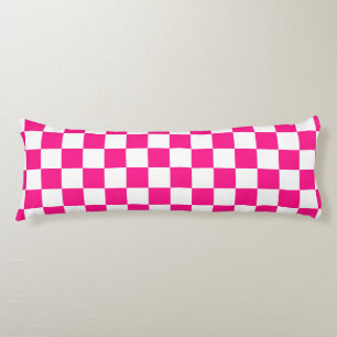 Cojín Cuadrados a cuadros rosa caliente blanco geométric
