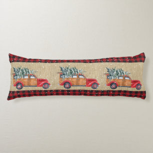 Cojín Cuadro de Plaid Búfalo Rojo y Negro, Camión Rojo y