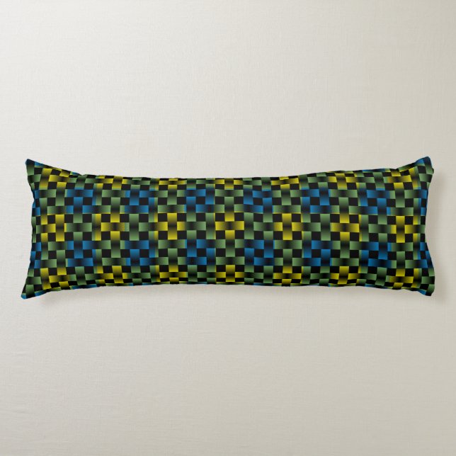 Cojín Cuadro Escocés Verde Amarillo Azul Patrón de Tejid (Anverso)