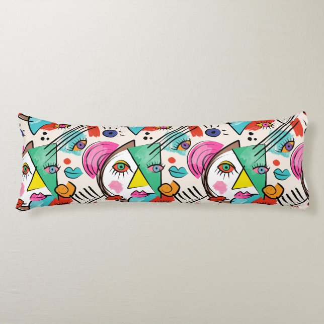 Cojín Cubismo moderno Resumen artística caras femeninas (Anverso)