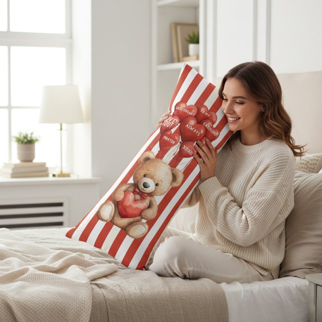 Cojín Cute Teddy Bear Love Heart Balloons Red White (Subido por el creador)