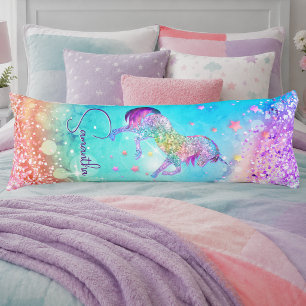 Cojín Cute unicornio rosa Glitter arcoíris aqua monogram
