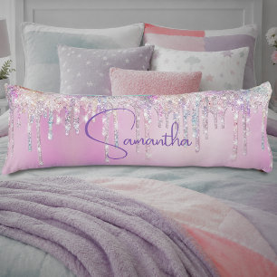 Cojín Cute unicornio rosa monograma con destellos de pur