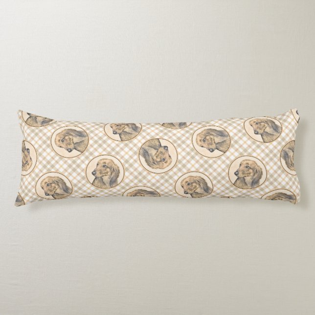 Cojín Dachshund Pintura Roja de pelo largo arte original (Anverso)