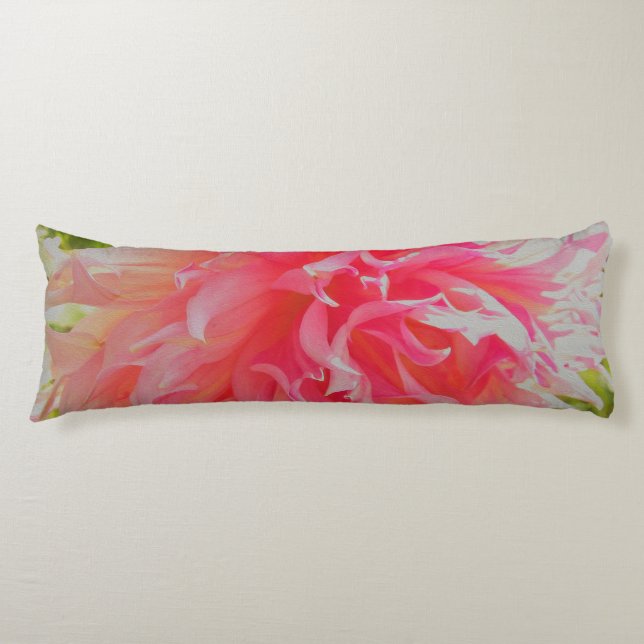 Cojín Dahlia decorativa elegante de coral y rosa (Anverso)