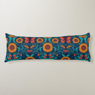 Cojín Daisias de Art Nouveau en azul y amarillo