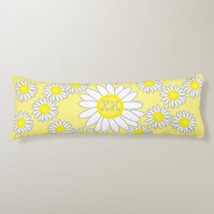 Cojín Daisy Monograma blanco y amarillo