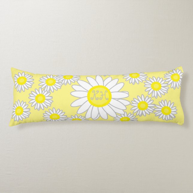 Cojín Daisy Monograma blanco y amarillo (Anverso)