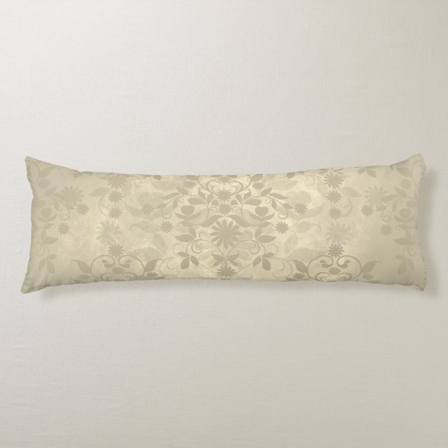 Cojín Damasco doble floral Neutral Crema Caliente Tan (Anverso)