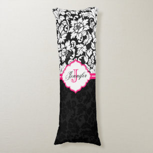 Cojín Damascos florales blancos y rosados negros