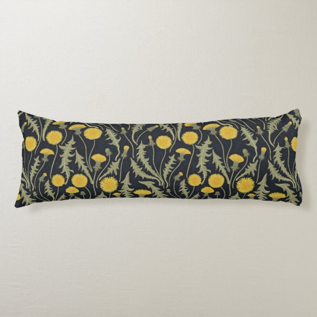 Cojín Dandelions, verde, amarillo y negro (Anverso)