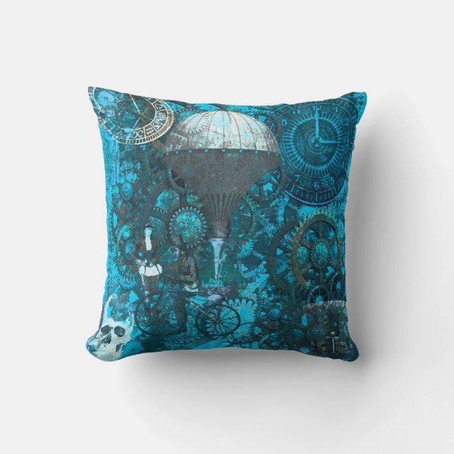 Cojín de almohada azul Steampunk (Anverso)