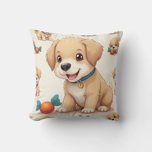 cojín de almohada de cachorro sonriente (Anverso)