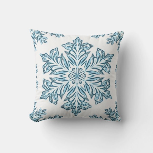 Cojín de almohada de copo de nieve azul cielo de i (Anverso)