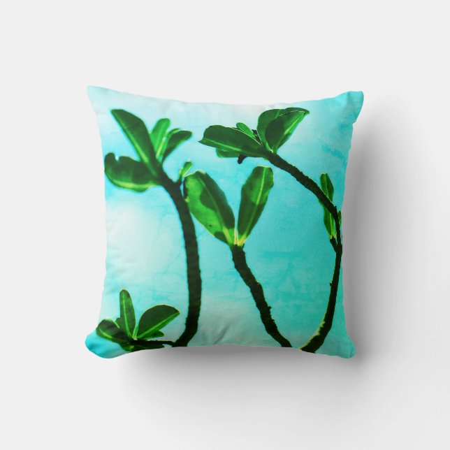 Cojín de Almohada de Hojas de Lirio Kudu Turquesa (Anverso)