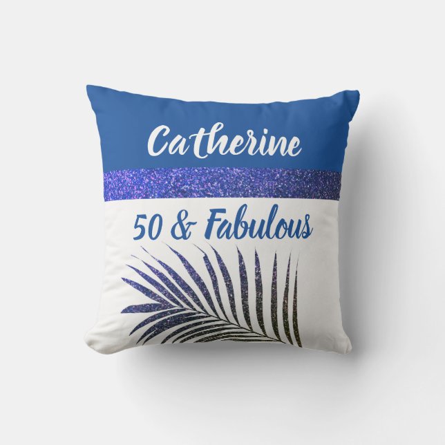 Cojín De Exterior 50 y fabulosa Moda de Purpurina azul nombre monogr (Anverso)