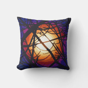 Cojín De Exterior Abstracto de la luna amarilla de vidrio manchado d