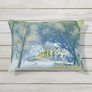 Cojín De Exterior Acuarela moderna de árboles nevados de colores