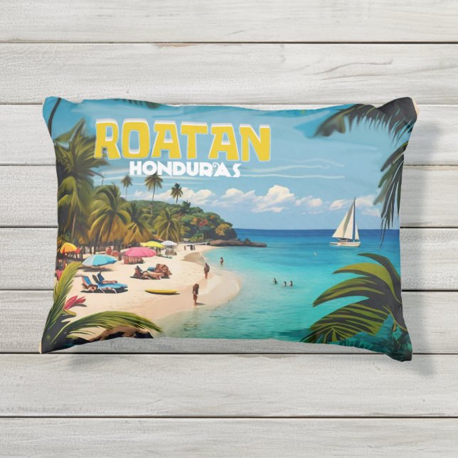 Cojín De Exterior Afiche de Honduras Viaje Vintage Macaw y Toucan (Reverso)