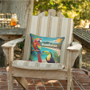 Cojín De Exterior Afiche de Honduras Viaje Vintage Macaw y Toucan