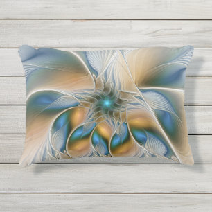 Cojín De Exterior Alarmante, Abstracta Fantasía Fractal Art Con Azul